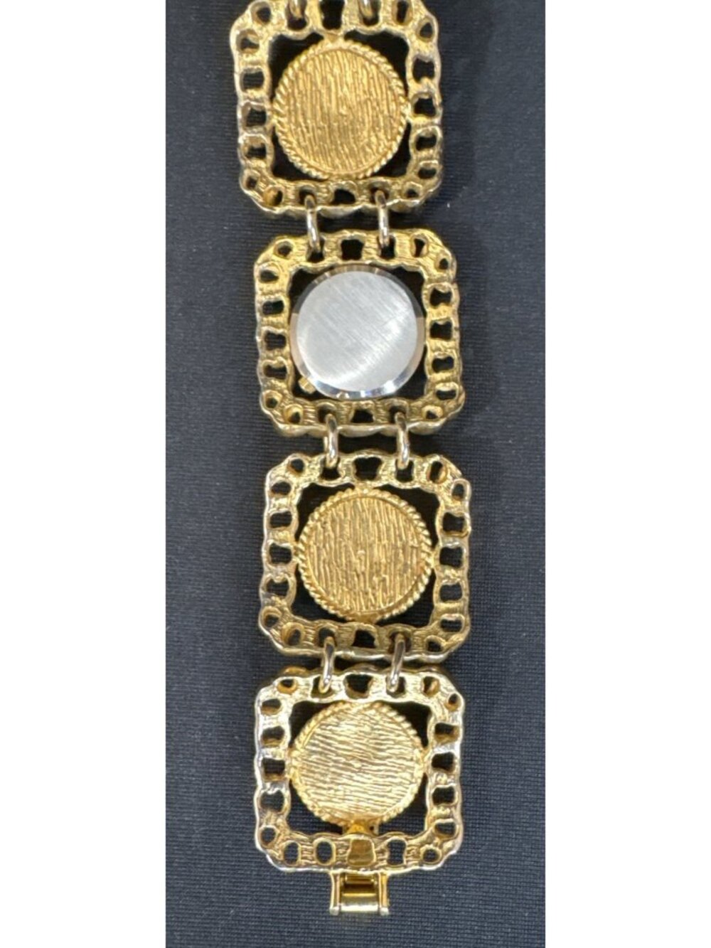Vintage Gold-Tone Quartz Bracelet Watch With Textured Links & Roman Numeral Dial - Picture 7 of 9